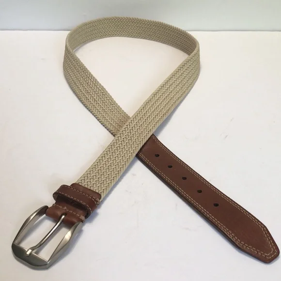 Tan Brown Stretch Woven & Leather Buckle Belt size 40 - Picture 1 of 12